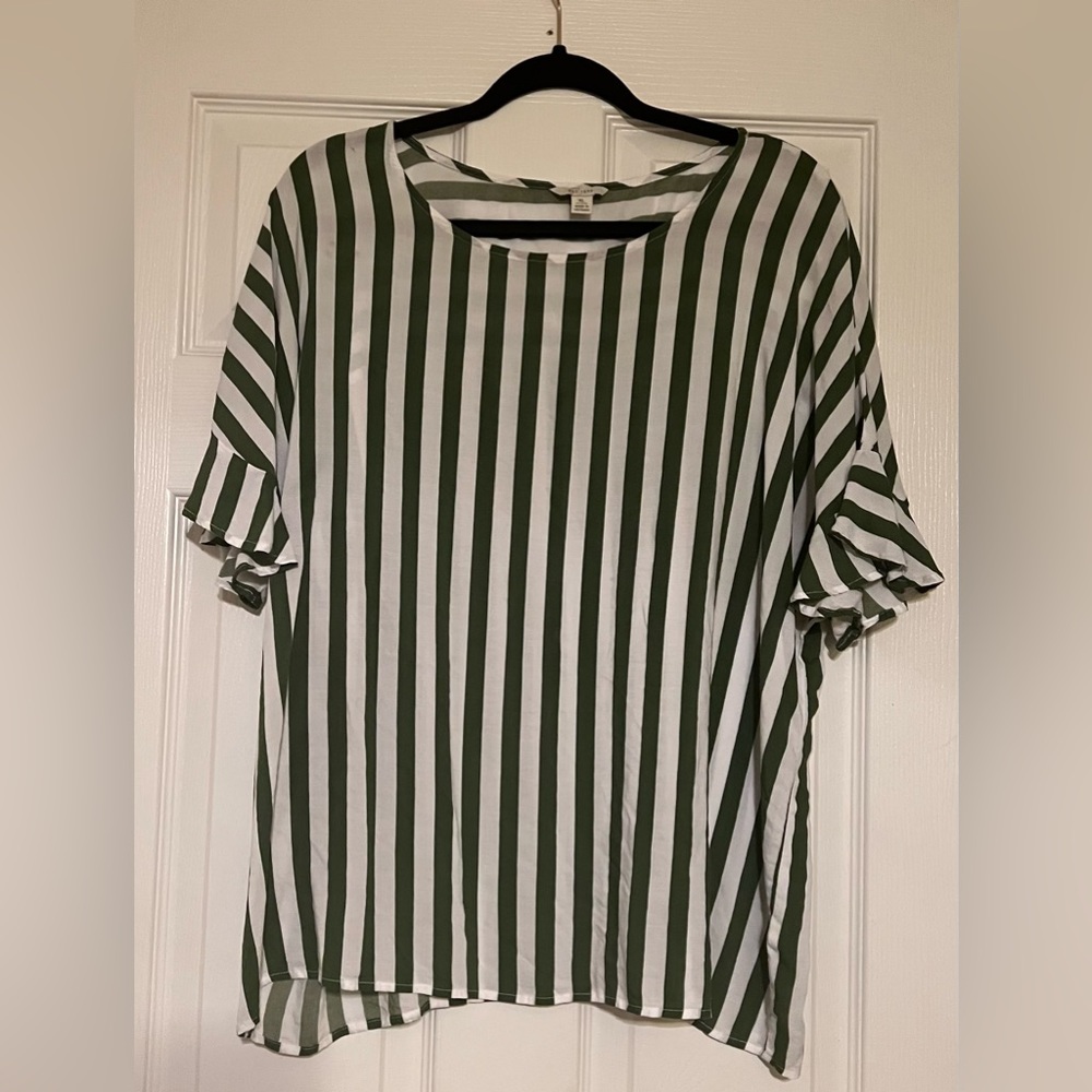 Green & White Striped Blouse